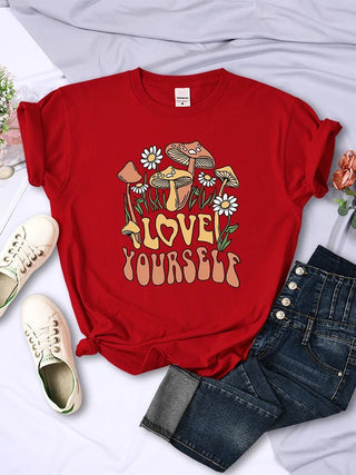 Mushroom Love Yourself Cute Printed T-Shirt - Diva Melody