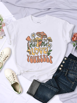 Mushroom Love Yourself Cute Printed T-Shirt - Diva Melody