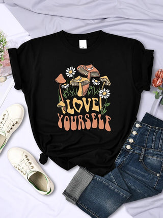 Mushroom Love Yourself Cute Printed T-Shirt - Diva Melody