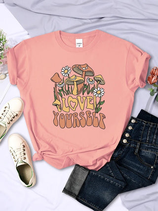 Mushroom Love Yourself Cute Printed T-Shirt - Diva Melody