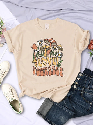 Mushroom Love Yourself Cute Printed T-Shirt - Diva Melody