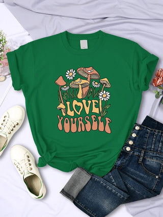 Mushroom Love Yourself Cute Printed T-Shirt - Diva Melody