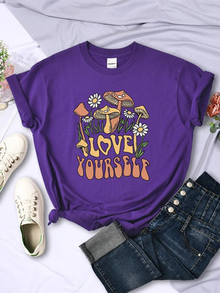 Mushroom Love Yourself Cute Printed T-Shirt - Diva Melody