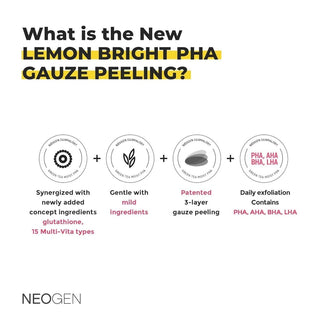 [NeoGen] DERMALOGY LEMON BRIGHT PHA GAUZE PEELING 190ML (30 PADS) - Diva Melody
