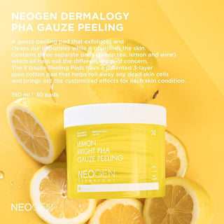[NeoGen] DERMALOGY LEMON BRIGHT PHA GAUZE PEELING 190ML (30 PADS) - Diva Melody