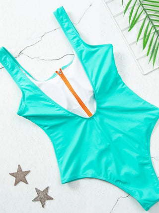 New Sexy Zipper One Piece Push up Solid Bodysuit Swimsuit - Diva Melody