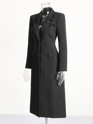 Notched Collar Tunic Spliced Pocket Coat - Diva Melody