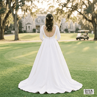 O - Neck High - End Satin Bridal Gown - Diva Melody