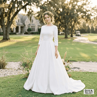 O - Neck High - End Satin Bridal Gown - Diva Melody