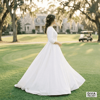 O - Neck High - End Satin Bridal Gown - Diva Melody