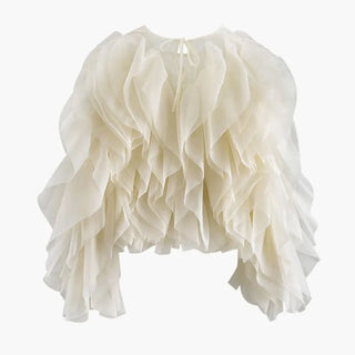 O - Neck Lantern Sleeve Ruffle Shirt - Diva Melody