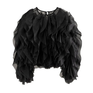 O - Neck Lantern Sleeve Ruffle Shirt - Diva Melody