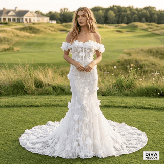 Off - Shoulder 3D Floral Mermaid Gown - Diva Melody
