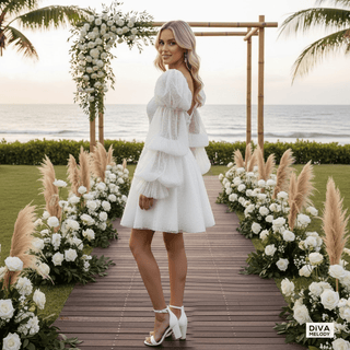 Off - Shoulder Bubble Sleeve Wedding Dress - Diva Melody