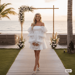 Off - Shoulder Bubble Sleeve Wedding Dress - Diva Melody