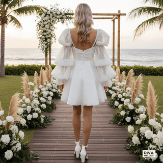 Off - Shoulder Bubble Sleeve Wedding Dress - Diva Melody