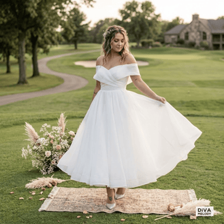 Off Shoulder Criss Cross Wedding Dress - Diva Melody