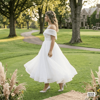 Off Shoulder Criss Cross Wedding Dress - Diva Melody