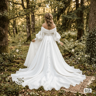 Off Shoulder Detachable Bolero Wedding Dress - Diva Melody