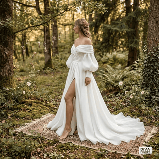 Off Shoulder Detachable Bolero Wedding Dress - Diva Melody