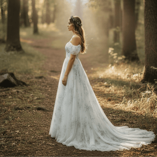 Off - Shoulder Floral Wedding Dress - Diva Melody