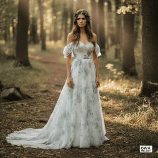 Off - Shoulder Floral Wedding Dress - Diva Melody