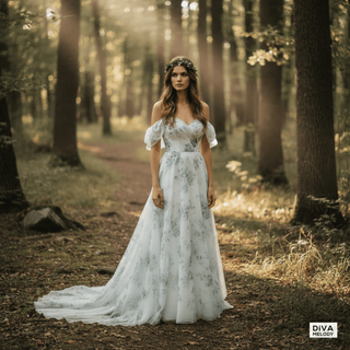 Off - Shoulder Floral Wedding Dress - Diva Melody