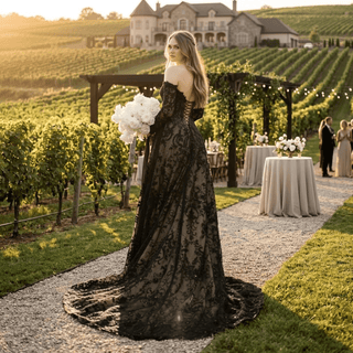 Off-Shoulder Gothic Lace Wedding Dress - Diva Melody