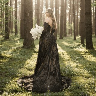 Off - Shoulder Gothic Lace Wedding Dress - Diva Melody