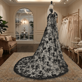 Off-Shoulder Gothic Lace Wedding Dress - Diva Melody