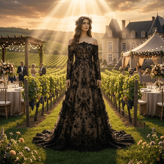 Off-Shoulder Gothic Lace Wedding Dress - Diva Melody