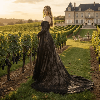 Off-Shoulder Gothic Lace Wedding Dress - Diva Melody