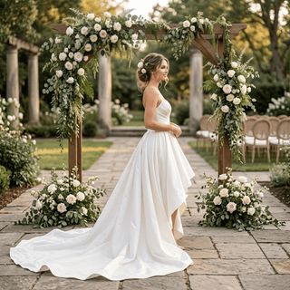Off-Shoulder High-Low Corset Wedding Dress - Diva Melody