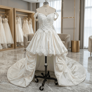 Off-Shoulder High-Low Corset Wedding Dress - Diva Melody
