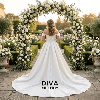 Off-Shoulder High-Low Corset Wedding Dress - Diva Melody