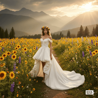 Off - Shoulder High - Low Corset Wedding Dress - Diva Melody