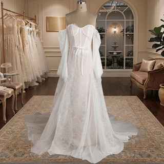 Off Shoulder Lace Corset Mermaid Wedding Dress - Diva Melody