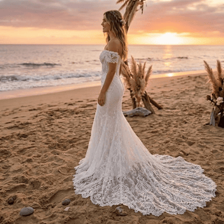 Off Shoulder Lace Mermaid Corset Wedding Dress - Diva Melody