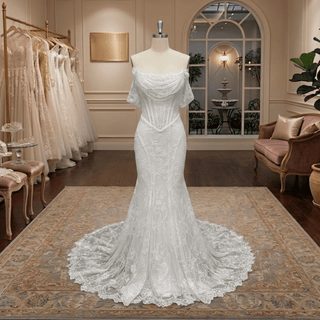 Off Shoulder Lace Mermaid Corset Wedding Dress - Diva Melody