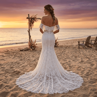 Off Shoulder Lace Mermaid Corset Wedding Dress - Diva Melody