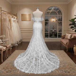 Off Shoulder Lace Mermaid Corset Wedding Dress - Diva Melody