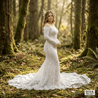Off - Shoulder Lace Mermaid Wedding Dress - Diva Melody