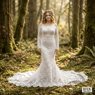 Off - Shoulder Lace Mermaid Wedding Dress - Diva Melody