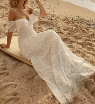 Off Shoulder Ruffles A Line Bridal Gown - Diva Melody