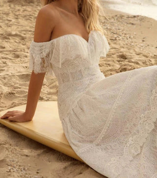 Off Shoulder Ruffles A Line Bridal Gown - Diva Melody