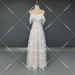 Off Shoulder Ruffles A Line Bridal Gown - Diva Melody