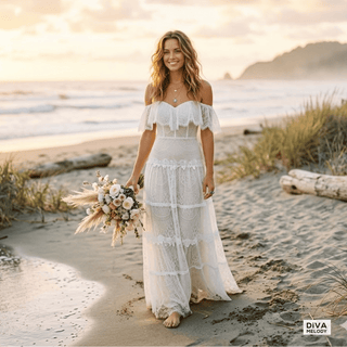 Off Shoulder Ruffles A Line Bridal Gown - Diva Melody