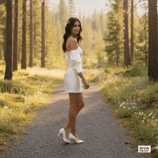 Off - Shoulder Satin Bodycon Mini Bridal Dress - Diva Melody