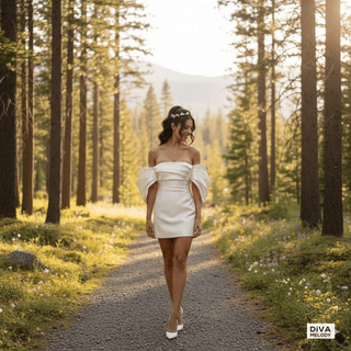 Off - Shoulder Satin Bodycon Mini Bridal Dress - Diva Melody