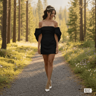 Off - Shoulder Satin Bodycon Mini Bridal Dress - Diva Melody